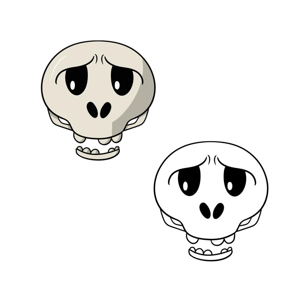 A set of illustrations, A sad character, a cute cartoon skull for a holiday, a vector in cartoon style on a white background