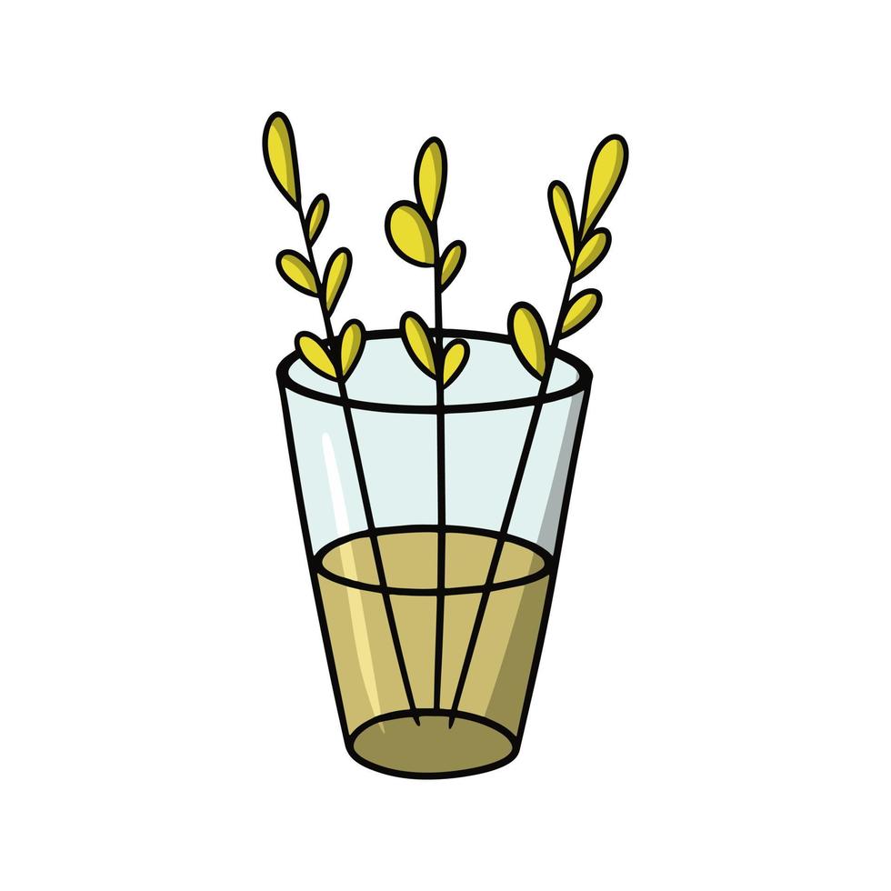 ramitas simples con hojas de otoño en un jarrón de vidrio alto, ilustración vectorial en estilo de dibujos animados sobre un fondo blanco vector
