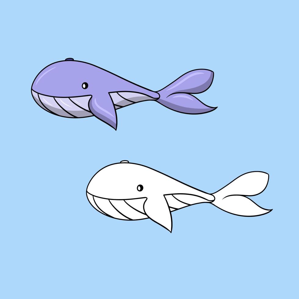 un conjunto de imágenes, una gran ballena azul, vida marina, ilustración vectorial en estilo de dibujos animados sobre un fondo de color vector