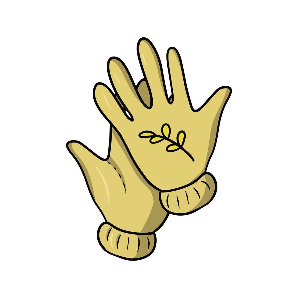 cálidos guantes amarillos de punto de otoño, ilustración vectorial en estilo de dibujos animados sobre un fondo blanco vector