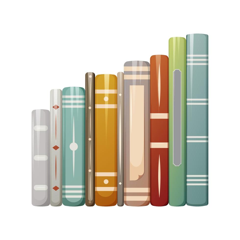 Stack of books, vertical standing. Vector illustration, cartoon style. Education, knowledge, literature for school, university.