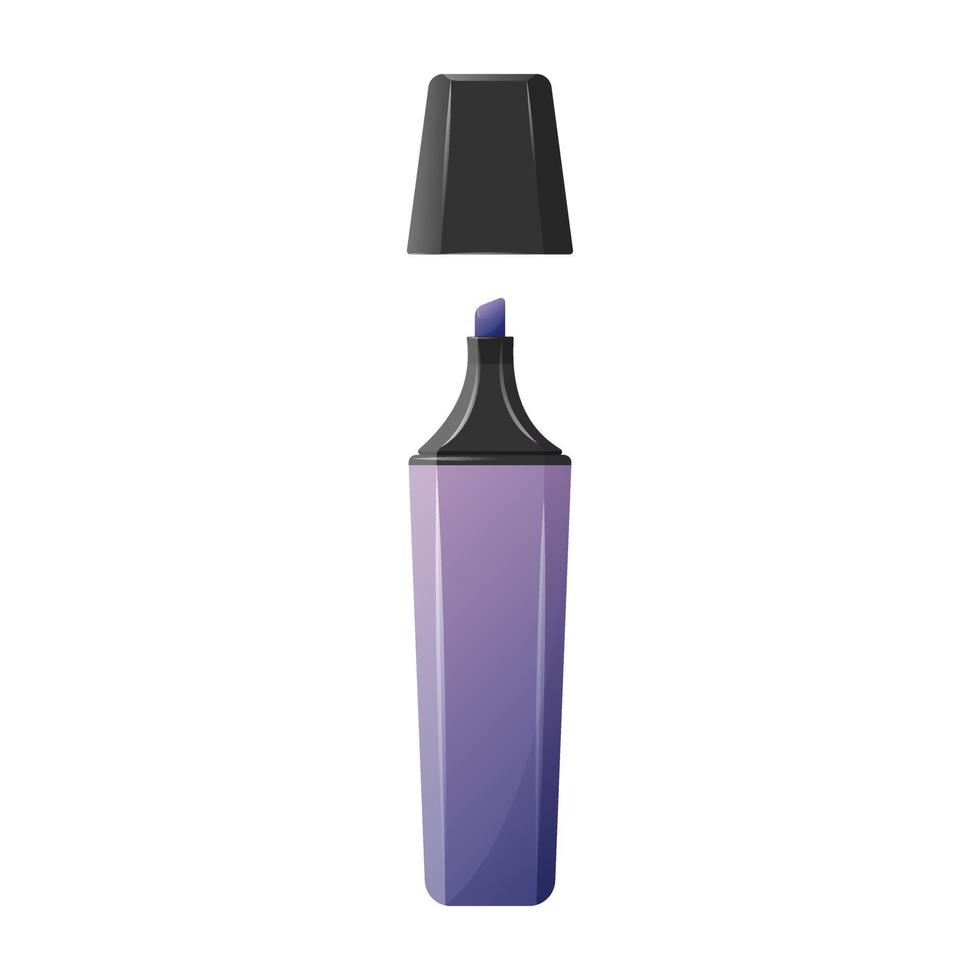 Open purple marker, colored felt-tip pen for highlighting lines, words or sections of text, vector illustration.