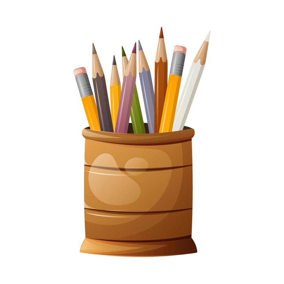 soporte de escritorio con lápices de colores para dibujar, dibujar.  ilustración vectorial, estilo de dibujos animados. para la creatividad, la  escuela. 10597331 Vector en Vecteezy