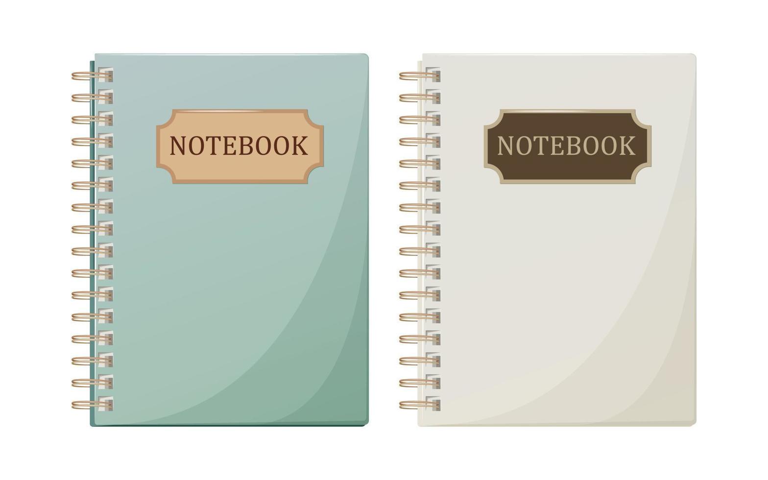 Notebook on rings for notes with an inscription in green and white. Vector illustration. For school, university, banner, poster. Education concept