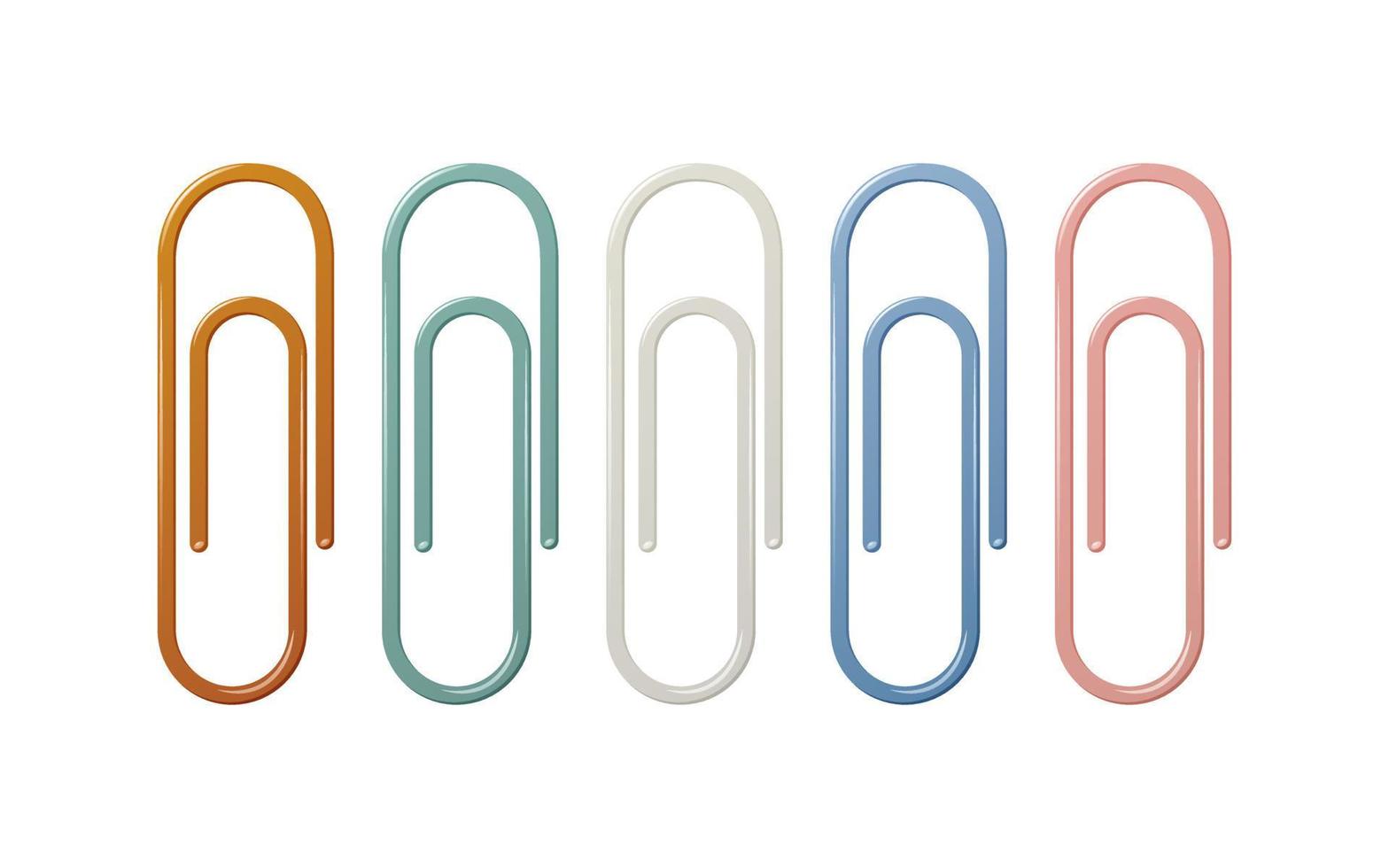 Colorful paper clips set, stationery for fastening sheets. Vector illustration.