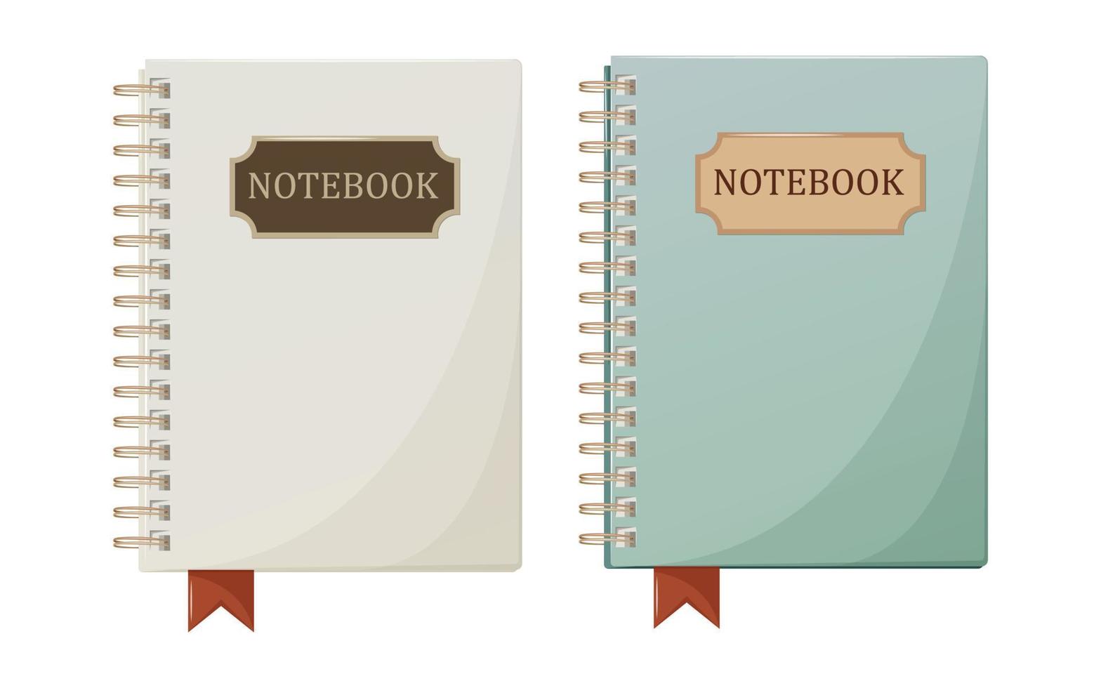 Notebook on rings with bookmark for notes with an inscription. Two colors. Vector illustration. For school, university, banner, poster. Education concept.