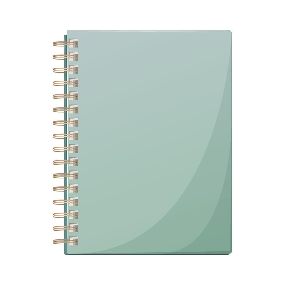 libreta sobre anillas para notas en color verde. ilustración vectorial para escuela, universidad, pancarta, afiche. concepto de educación vector