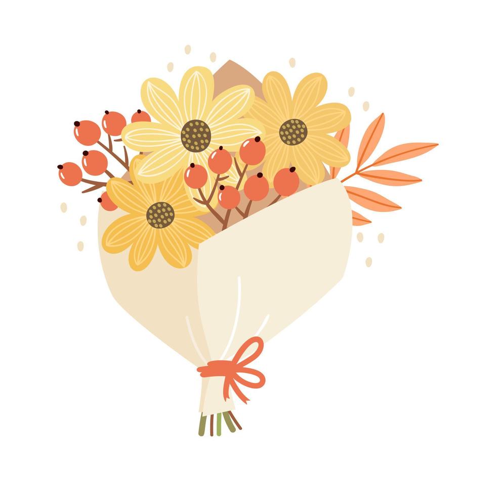 Autumn bouquet with rowan branches and leaves. vector