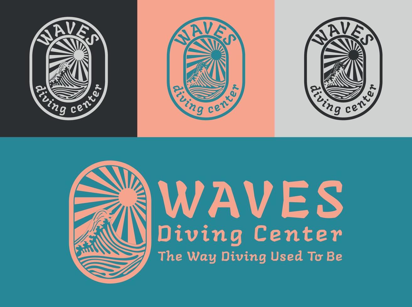 olas de agua con centro de buceo y club de surf aqua vector
