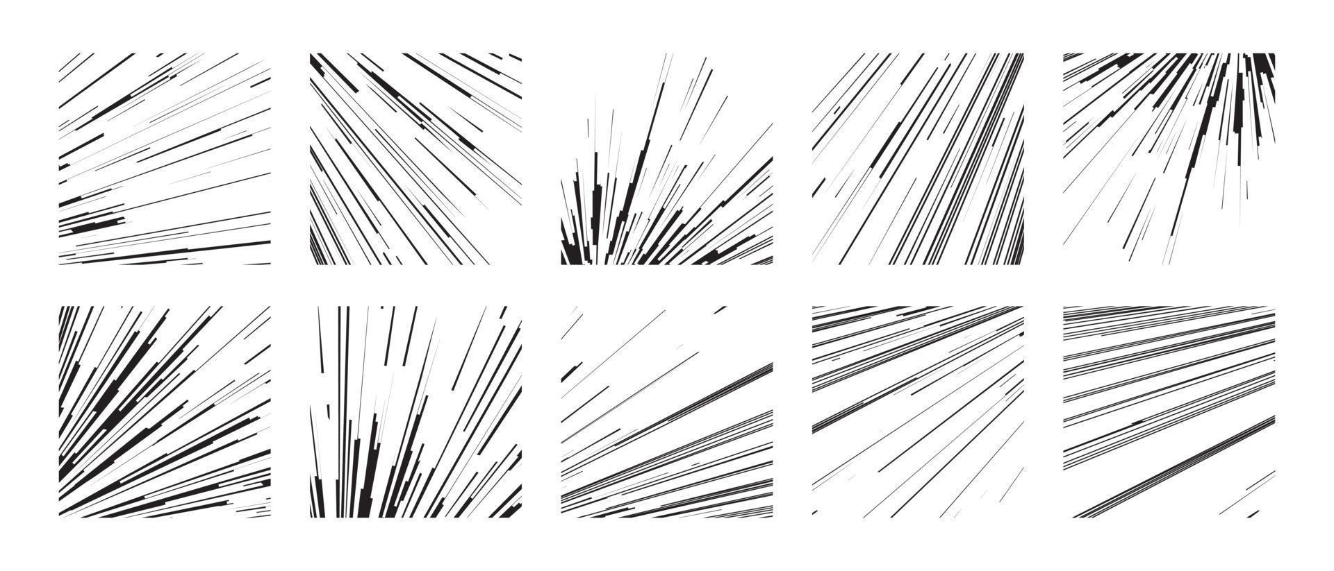Comic book speed lines set black color stripe vector