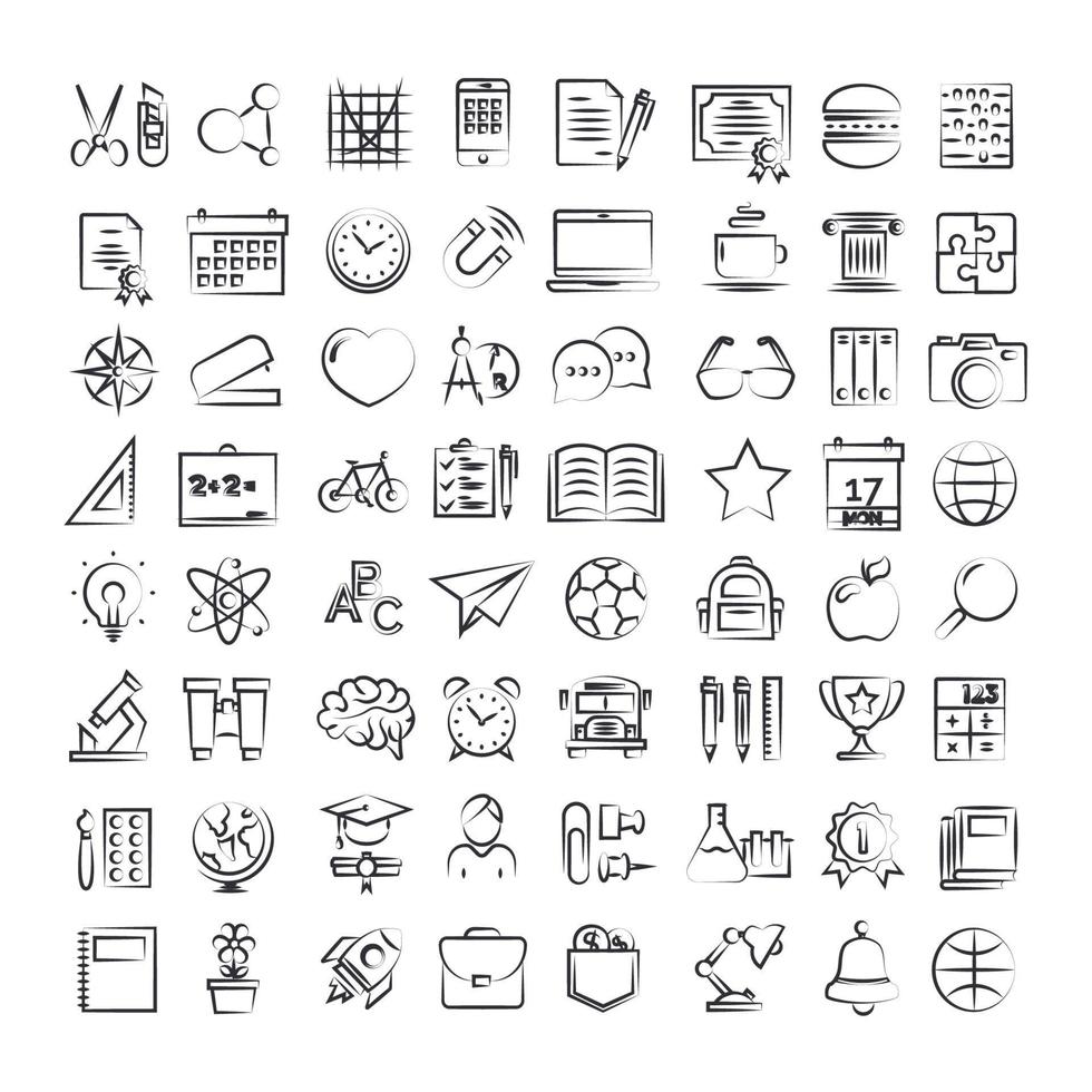 conjunto de iconos de regreso a la escuela estilo de línea de dibujo a mano vector
