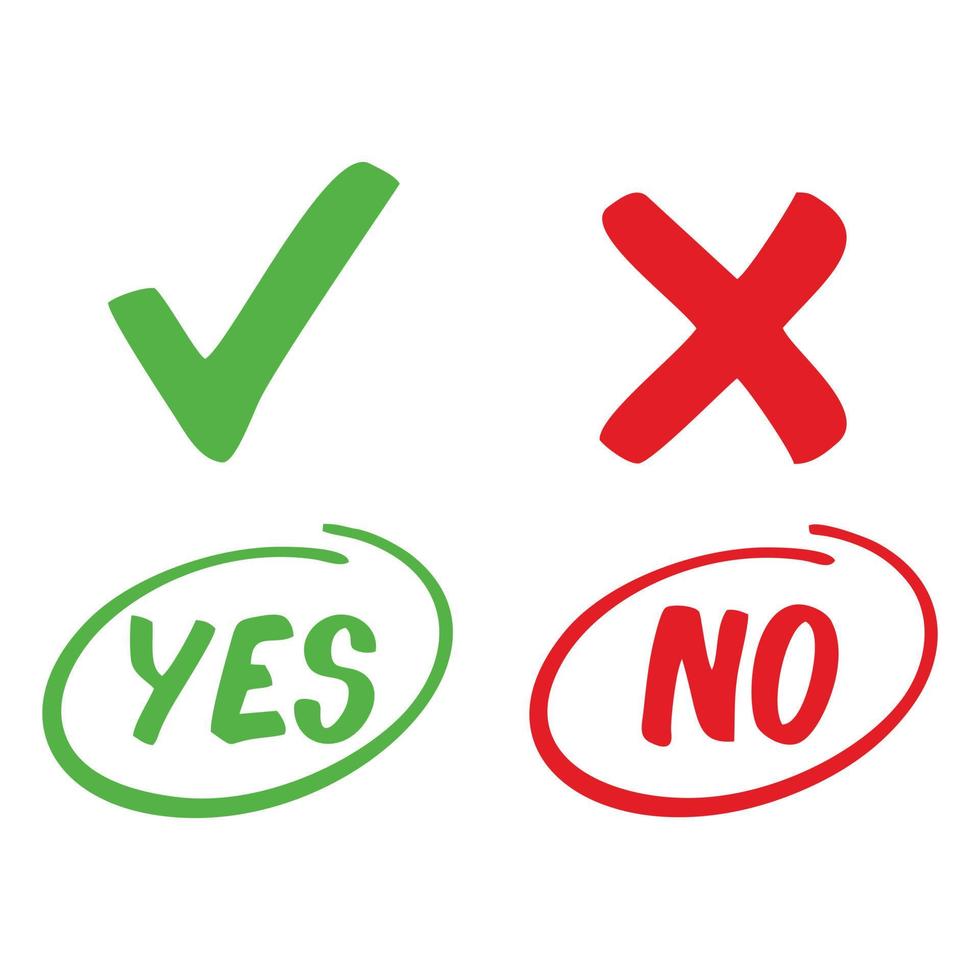 Yes or No button selection vector illustration. Suitable for graphic information or tips advice elements. Check mark and cross mark icon. editable