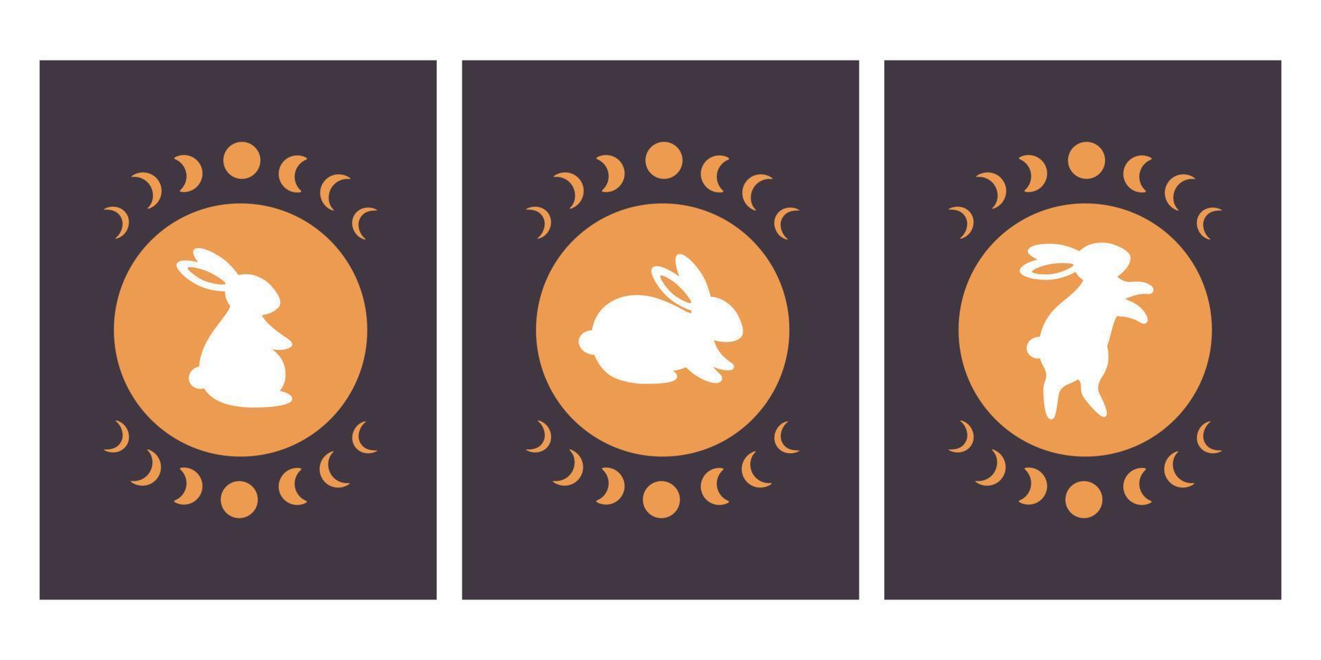 Cute rabbit with astrology and esoteric elements. Magician bunny. Year of the Rabbit 2023 vector