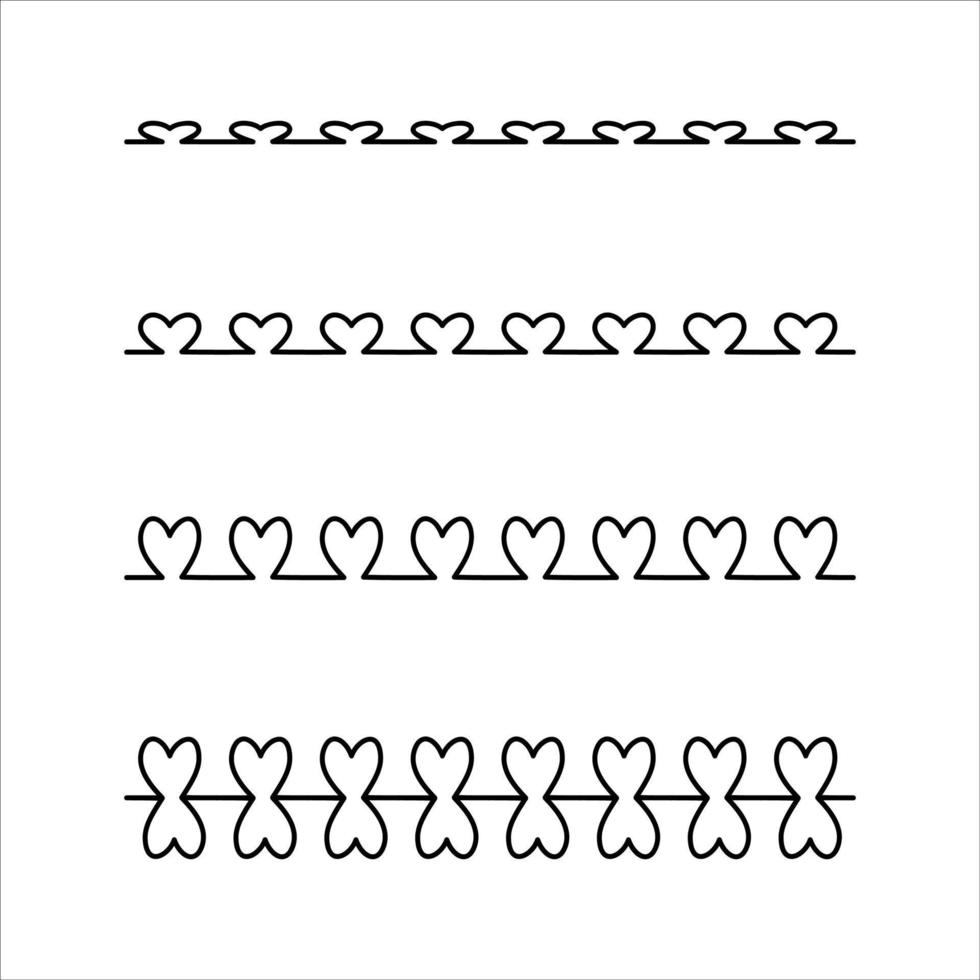 Set of abstract doodle lines, heart shape, brushpaints. Hands drawn dividers. Romantic ornament. Vector illustration.