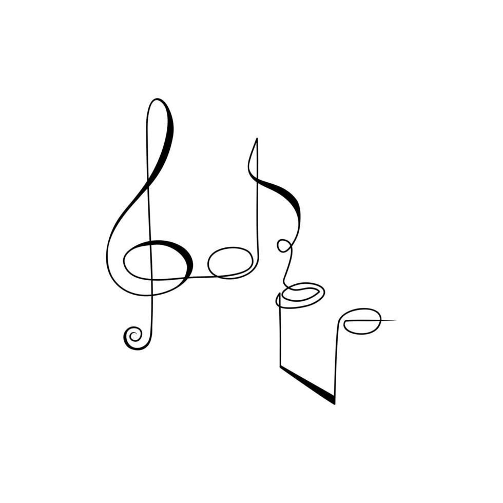 notas musicales dibujadas por una línea. composición abstracta en estilo garabato. línea continua dibujando símbolos misicales. diseño de tatuaje. linda ilustración vectorial. vector