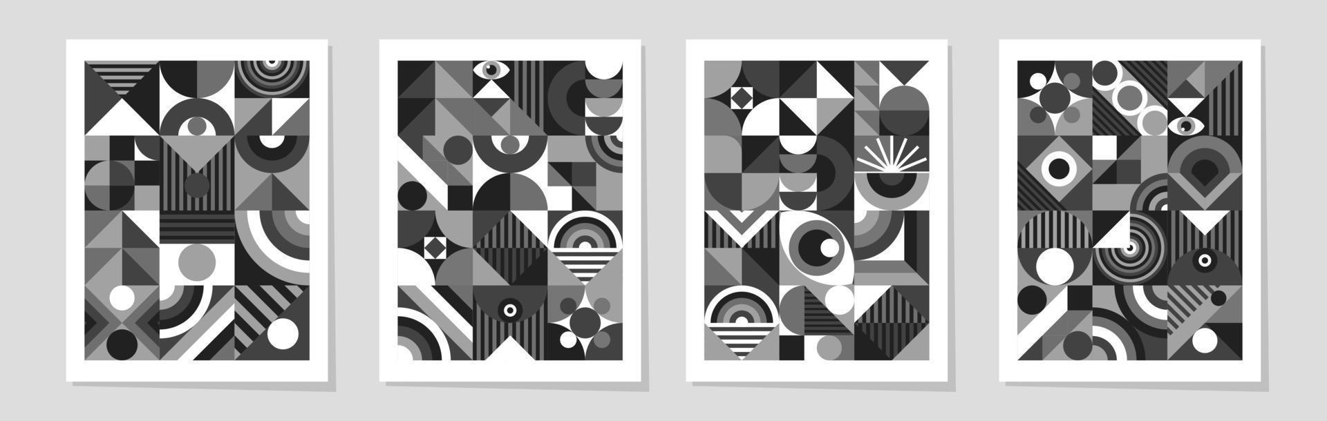 Abstract bauhaus poster set minimal 20s geometric style vector