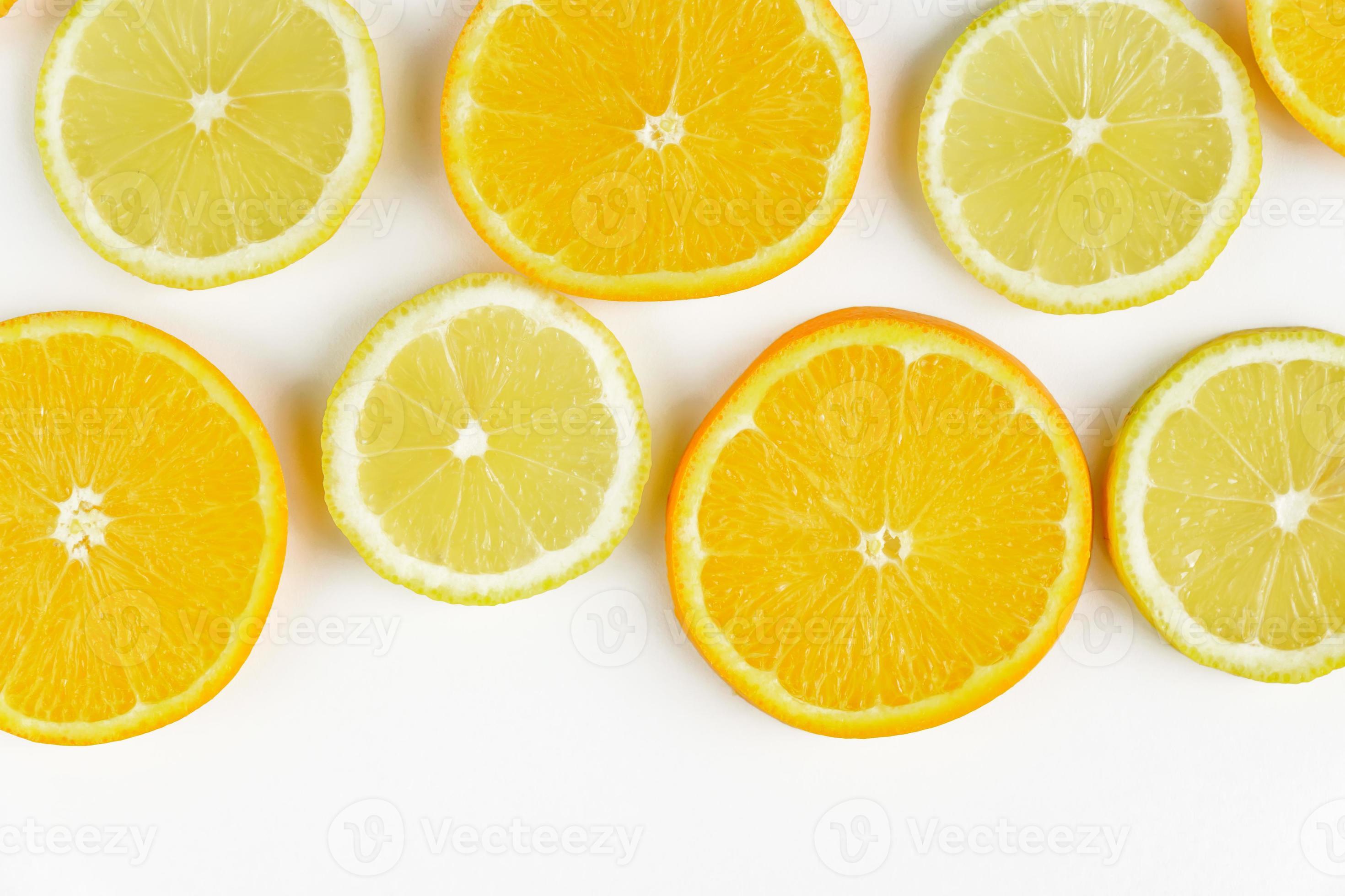 citrus slice, oranges and lemons on white background 10597737 Stock