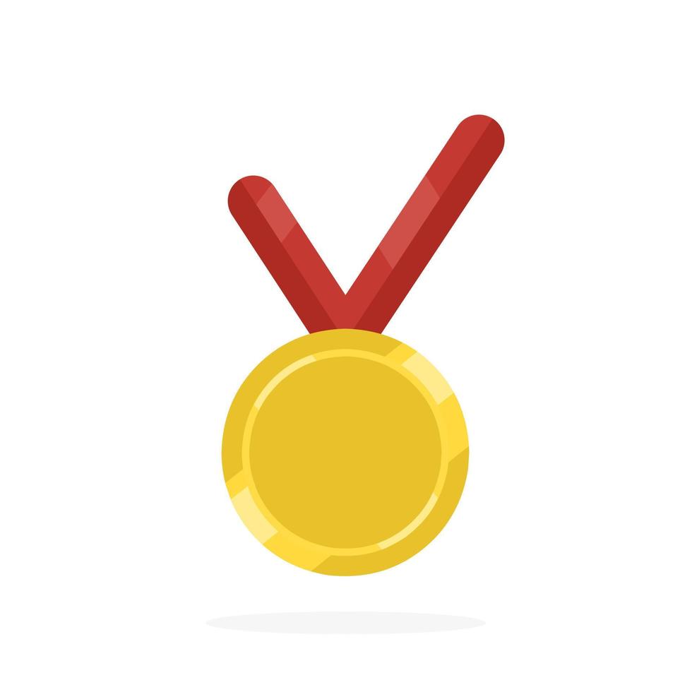 ilustración de icono plano de medalla de oro con cinta roja vector