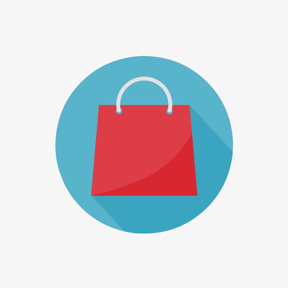 flat red shopping bag vector icon with blue round isolated on white background