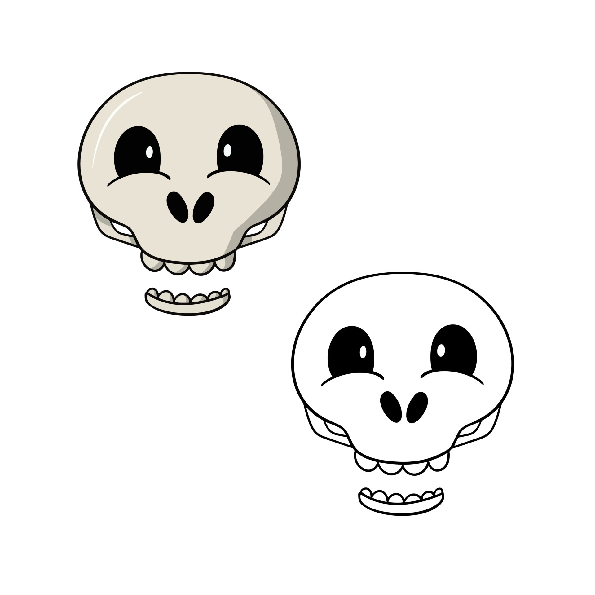 Set of picture, Cute cartoon skull for a holiday, cute smiling skull