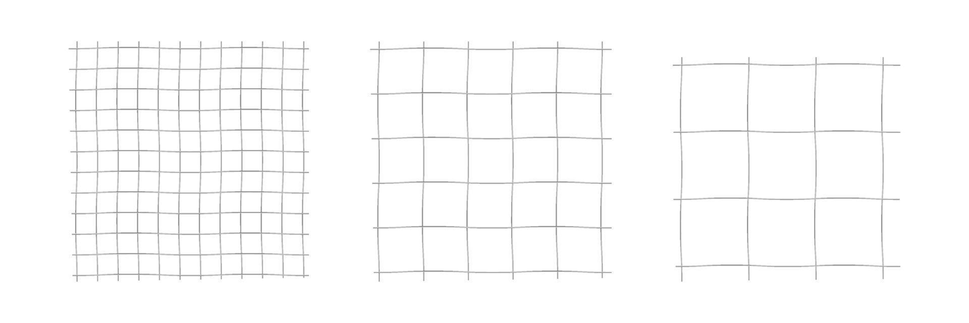 Geometric lattice with undulating distortion template. Wavy grid with empty cells of different sizes. Simple minimalistic design for math activities and vector fil