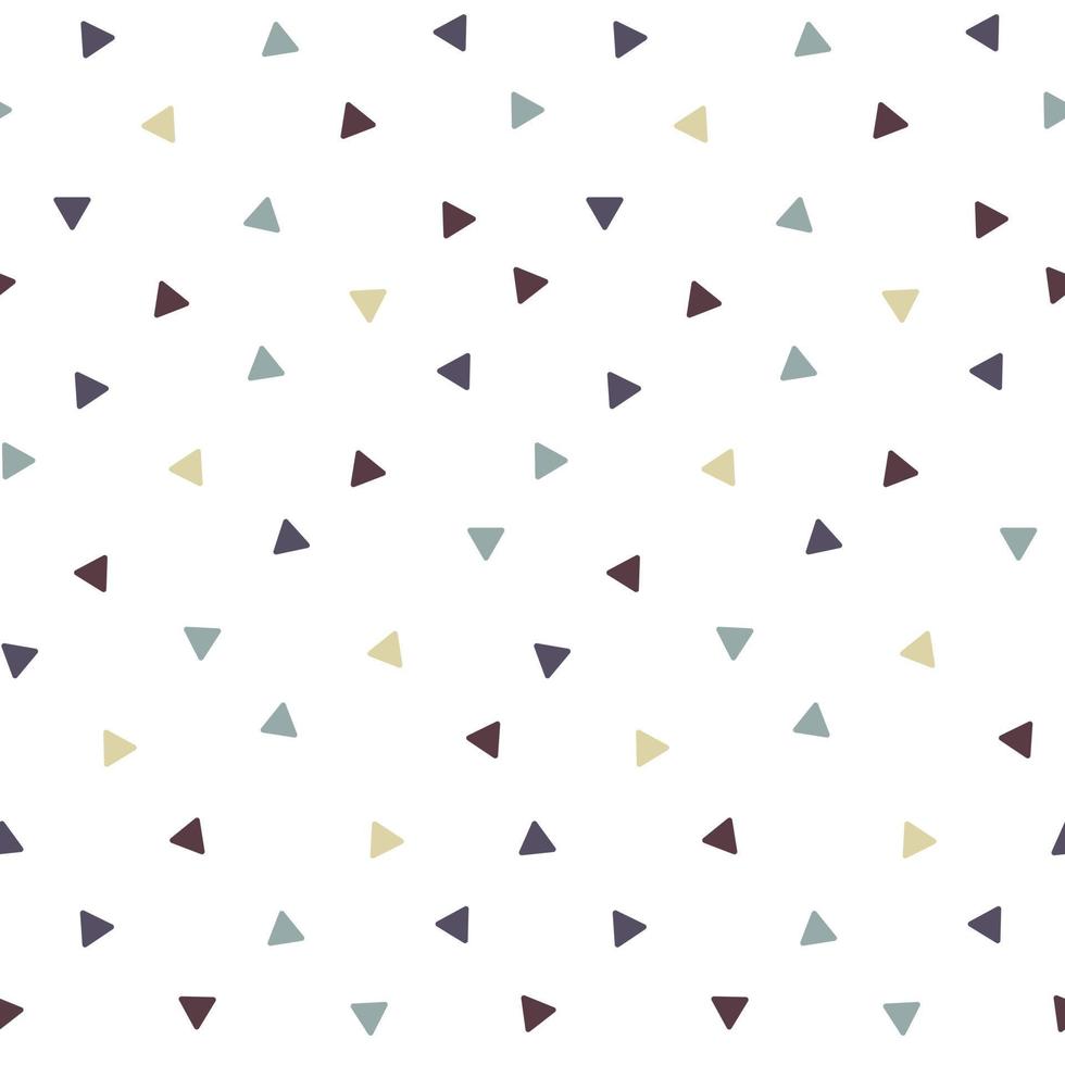 Dots and triangles in Scandinavian style. Seamless pattern. White and colored retro background. Chaotic elements. The texture of an abstract geometric shape. vector