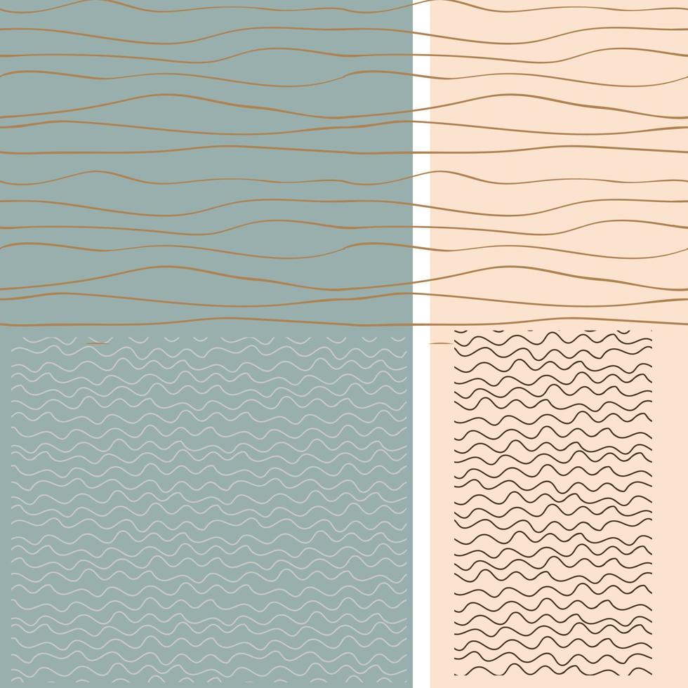 Set of sea waves. Seamless patterns in white, turquoise and dark blue colors. Vector illustration.