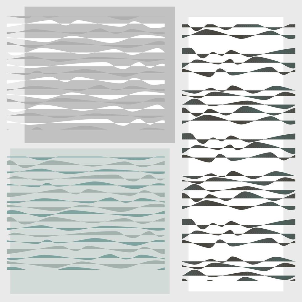 Set of sea waves. Seamless patterns in white, turquoise and dark blue colors. Vector illustration.