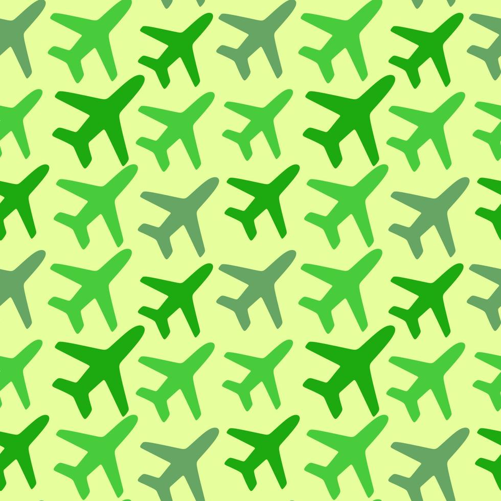 Seamless pattern with planes on a green background. green planes on a green background. vector