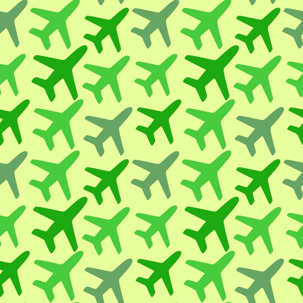 patrón sin costuras con aviones sobre un fondo verde. aviones verdes sobre un fondo verde. vector