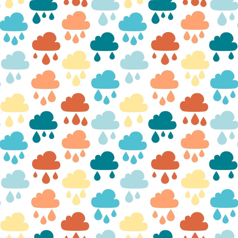 Sky background and colored clouds with drops. Stylish design with a flat poster, leaflets, postcards. Isolated object. Vector illustration. Children's illustration