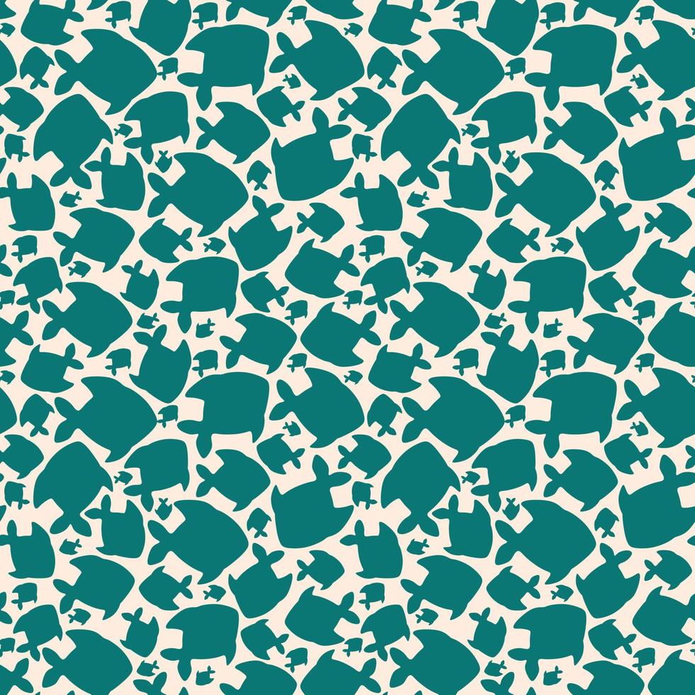 Small BLUE fish on a white background. Abstract vector seamless drawing in a flat style