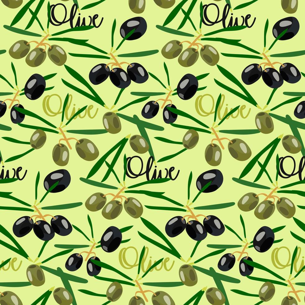 patrón de vector transparente con verde oliva y negro. mezcla de aceitunas. patrón de papel tapiz, empaque hermoso, impresión de cocina.