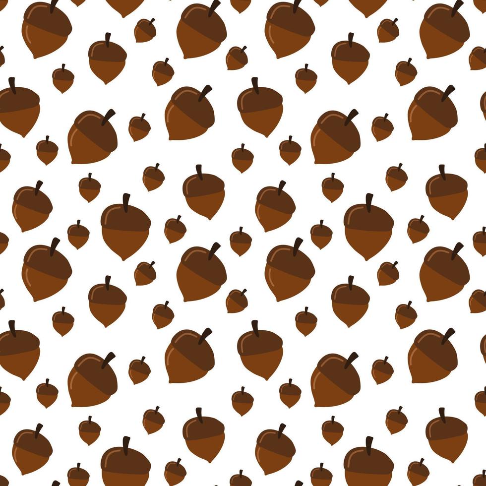 Vector hand-drawn color children's seamless repeating pattern with cute acorns on a white background. Creative children's forest texture for fabric, packaging, textiles, wallpaper, cloth