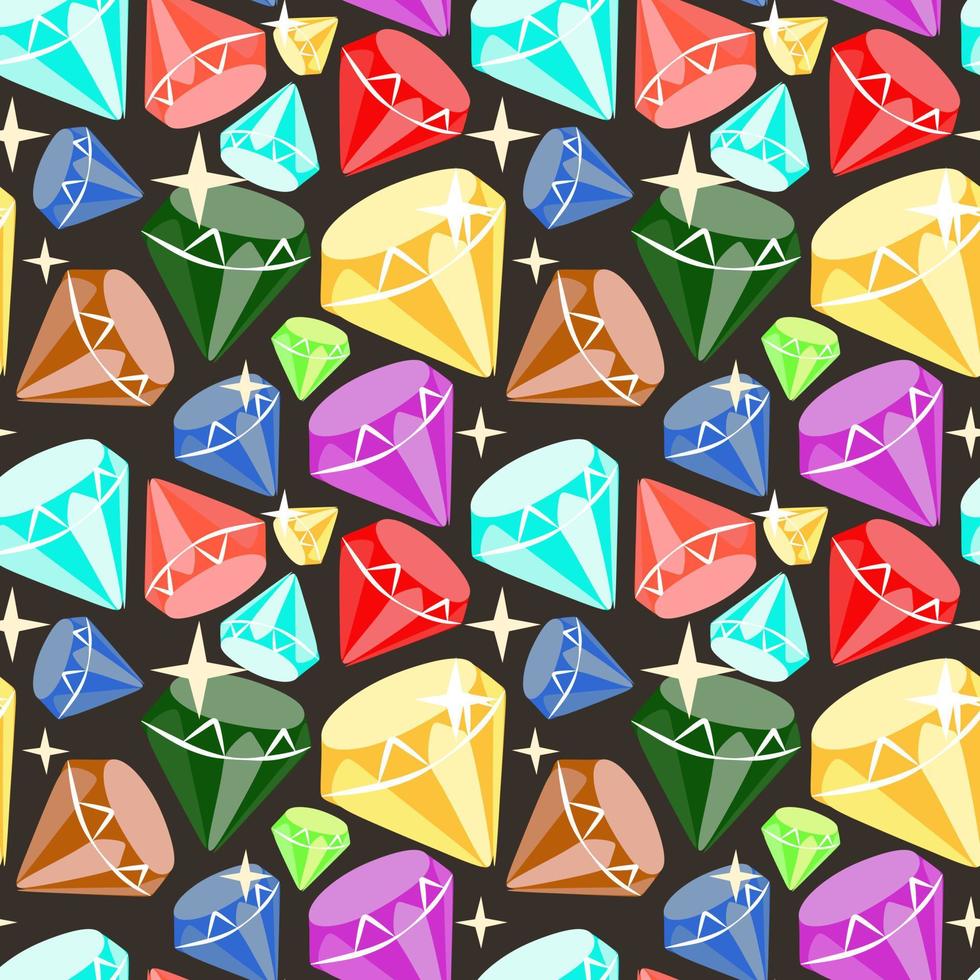 Seamless pattern with diamonds and crystals in bright colors. Children's illustration, Cartoon background. Pattern vector