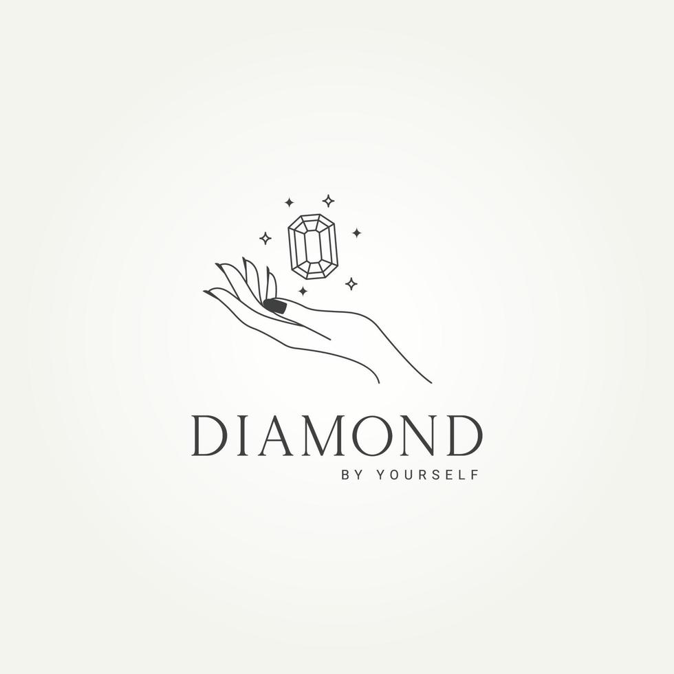 minimalist hand and diamond jewelry line art logo template vector illustration design. simple jewelry stores logo concept