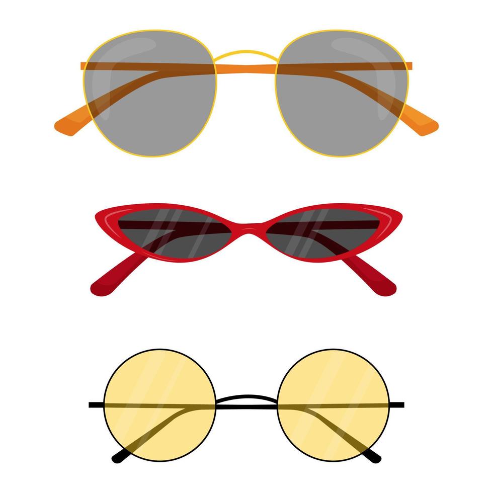 Colorful fashionable sunglasses with sun lens. Collection of women's sunglasses vector