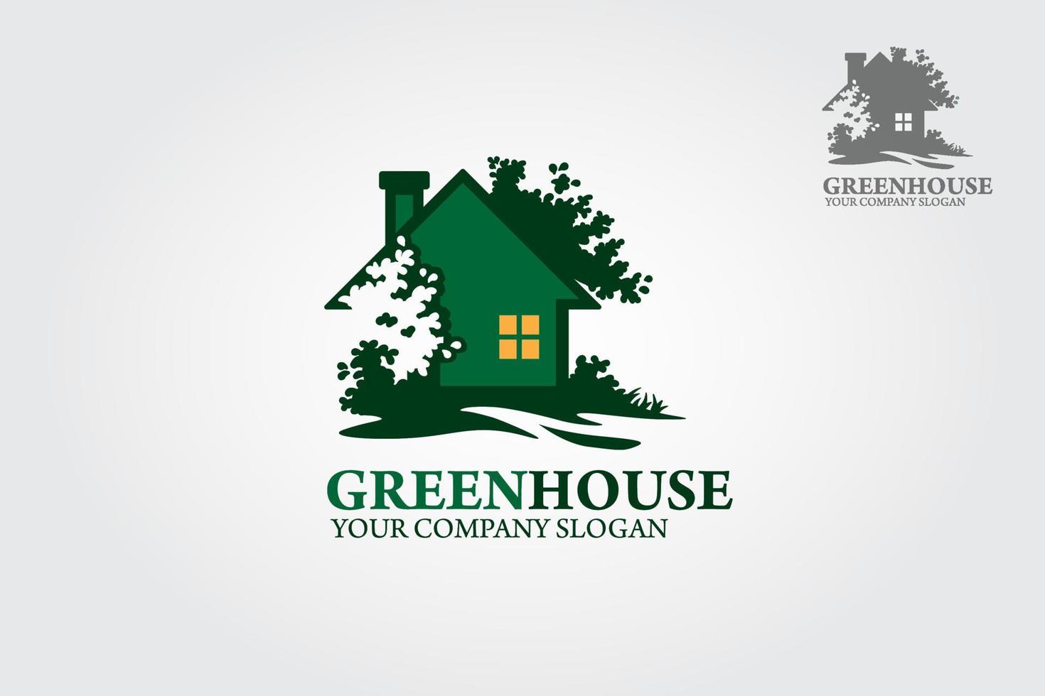 Green House Vector Logo. This logo symbolizes a neighborhood, protection, peace, growth, and care or concern to development, or some things that close with nature, ecological and environment.