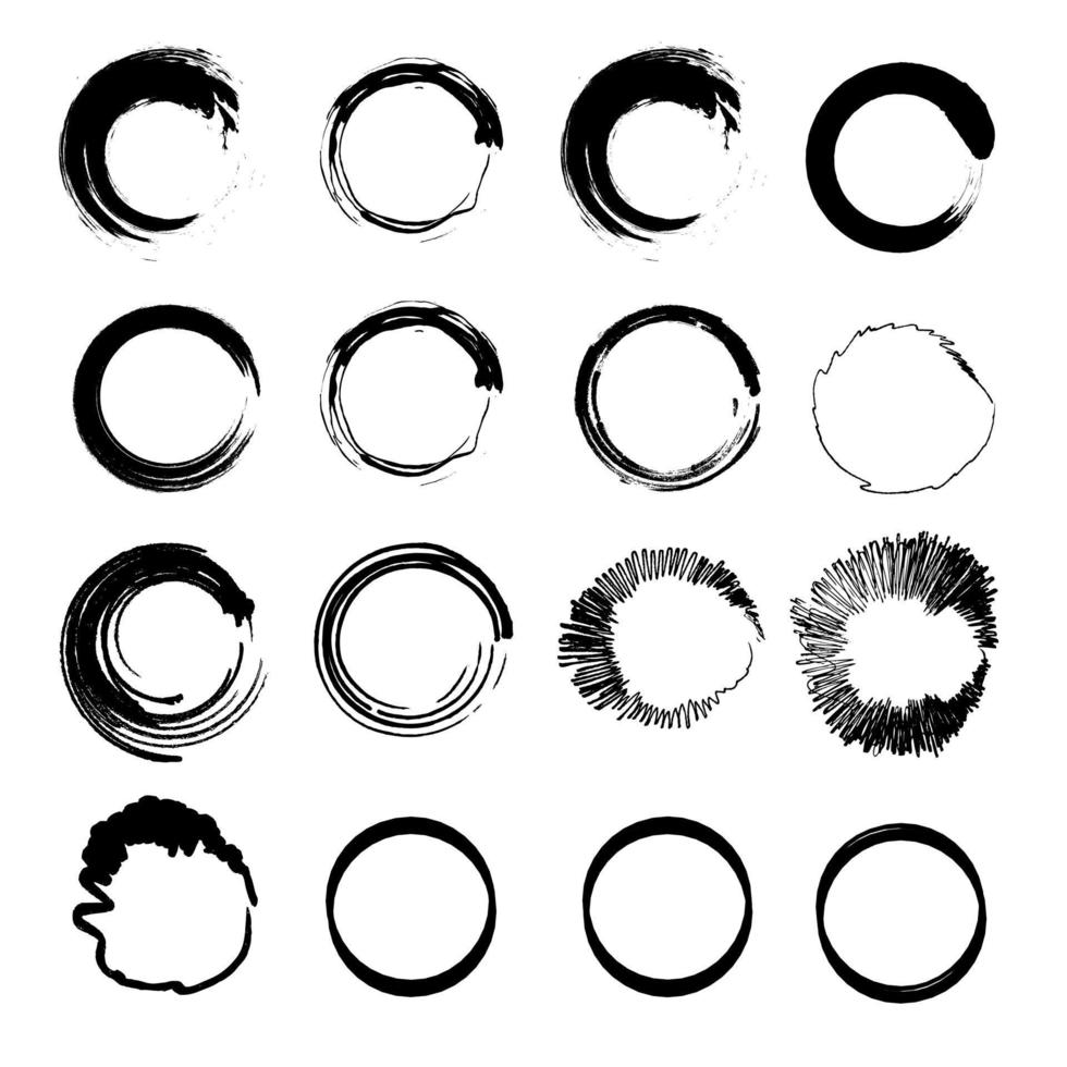 Ink brush stroke collection. Grunge circles icon set. Vector illustration. EPS 10.