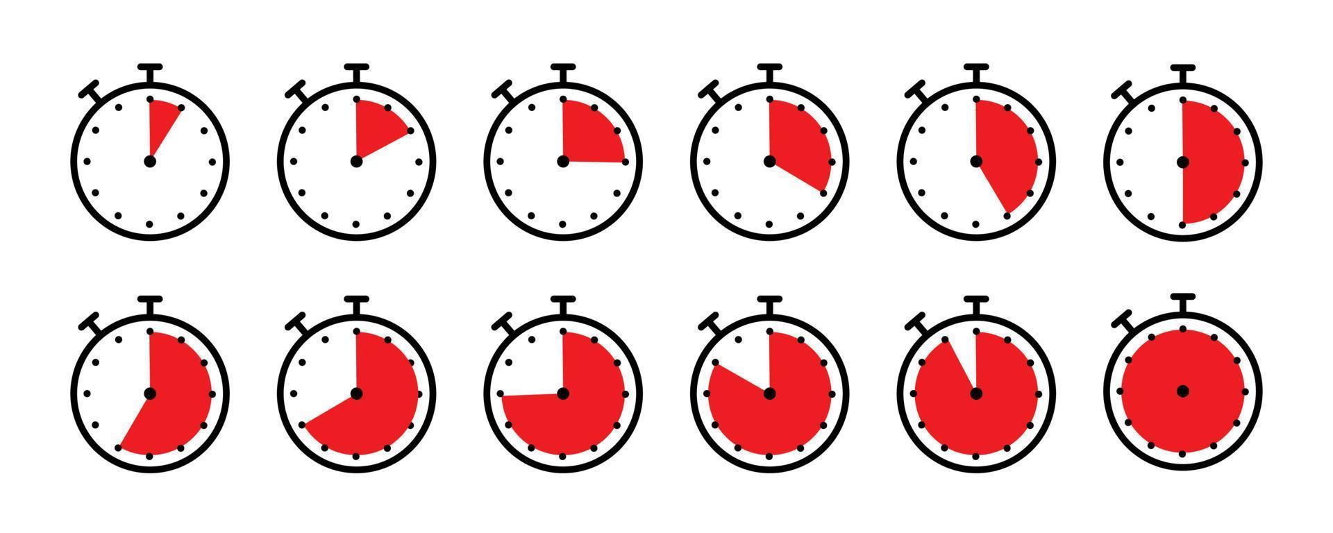 Clocks icon collection design. Countdown 5, 10, 15, 20, 25, 30, 35, 40