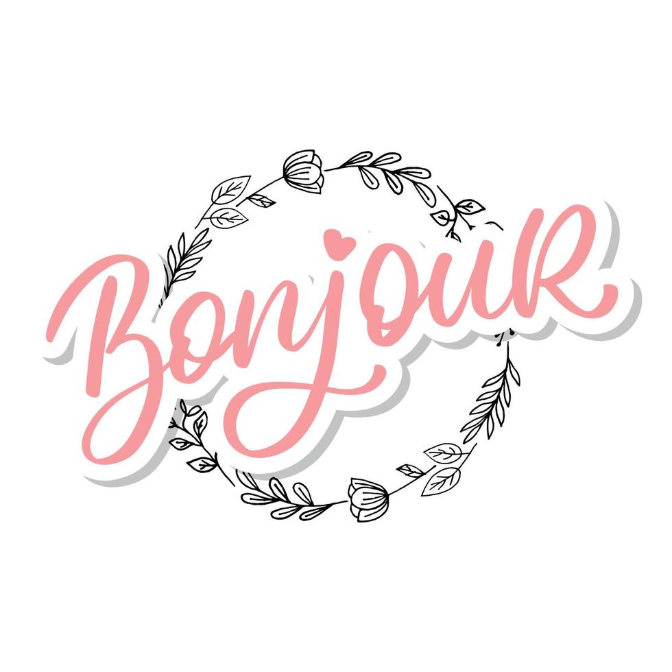 Bonjour Paris Phrase Vector Lettering Calligraphy Brush Chalkboard