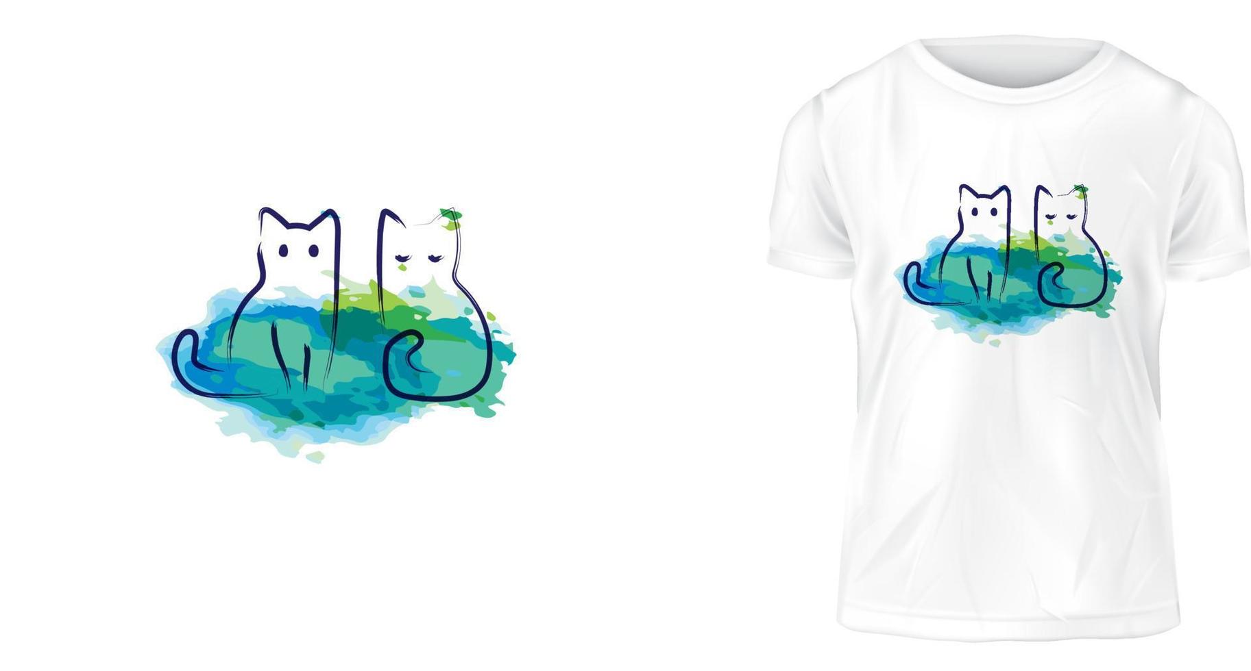 t shirt design concept, Two cat are playing vector