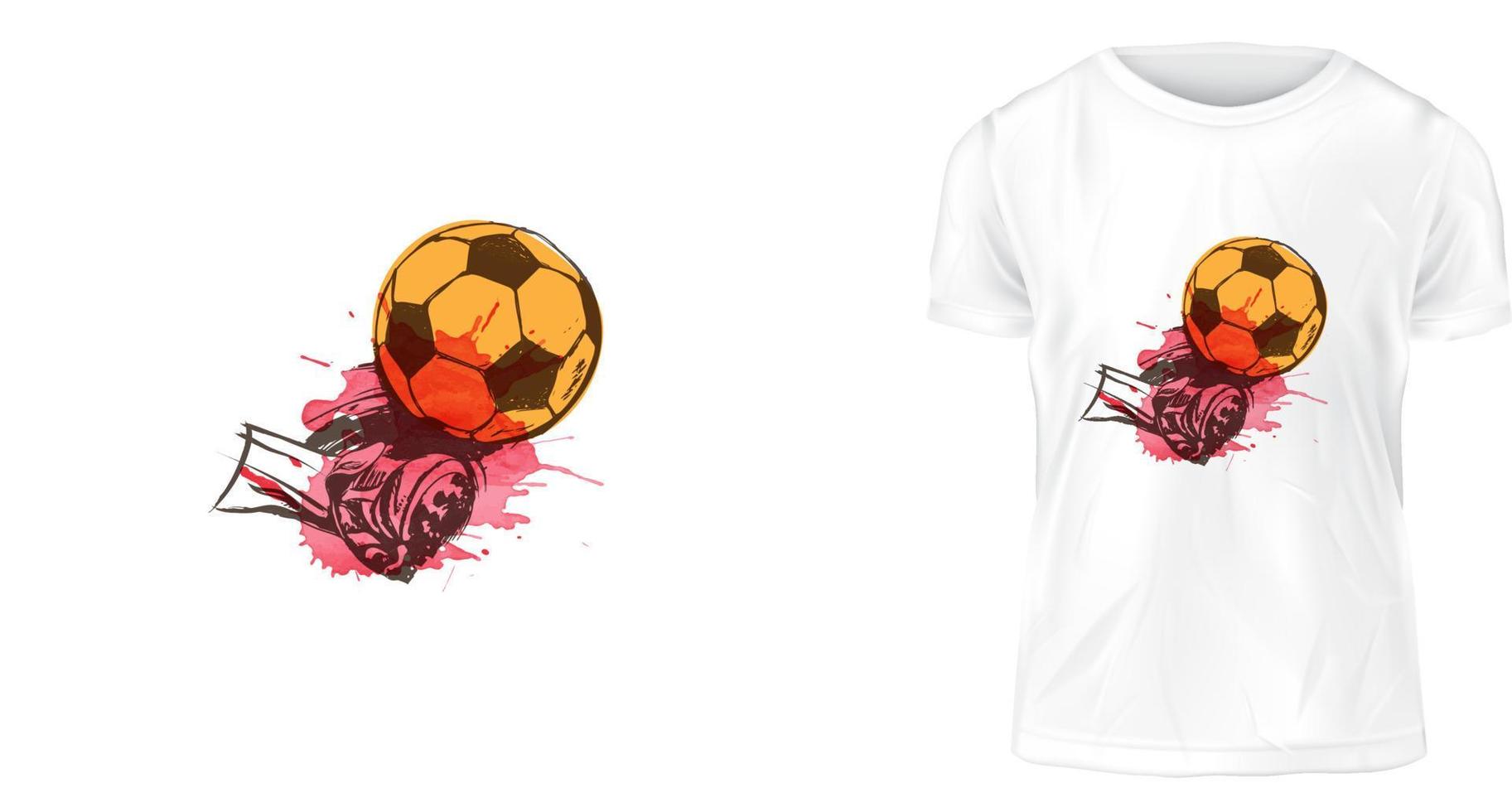 concepto de diseño de camisetas, patea una pelota de fútbol con un toque de color vector