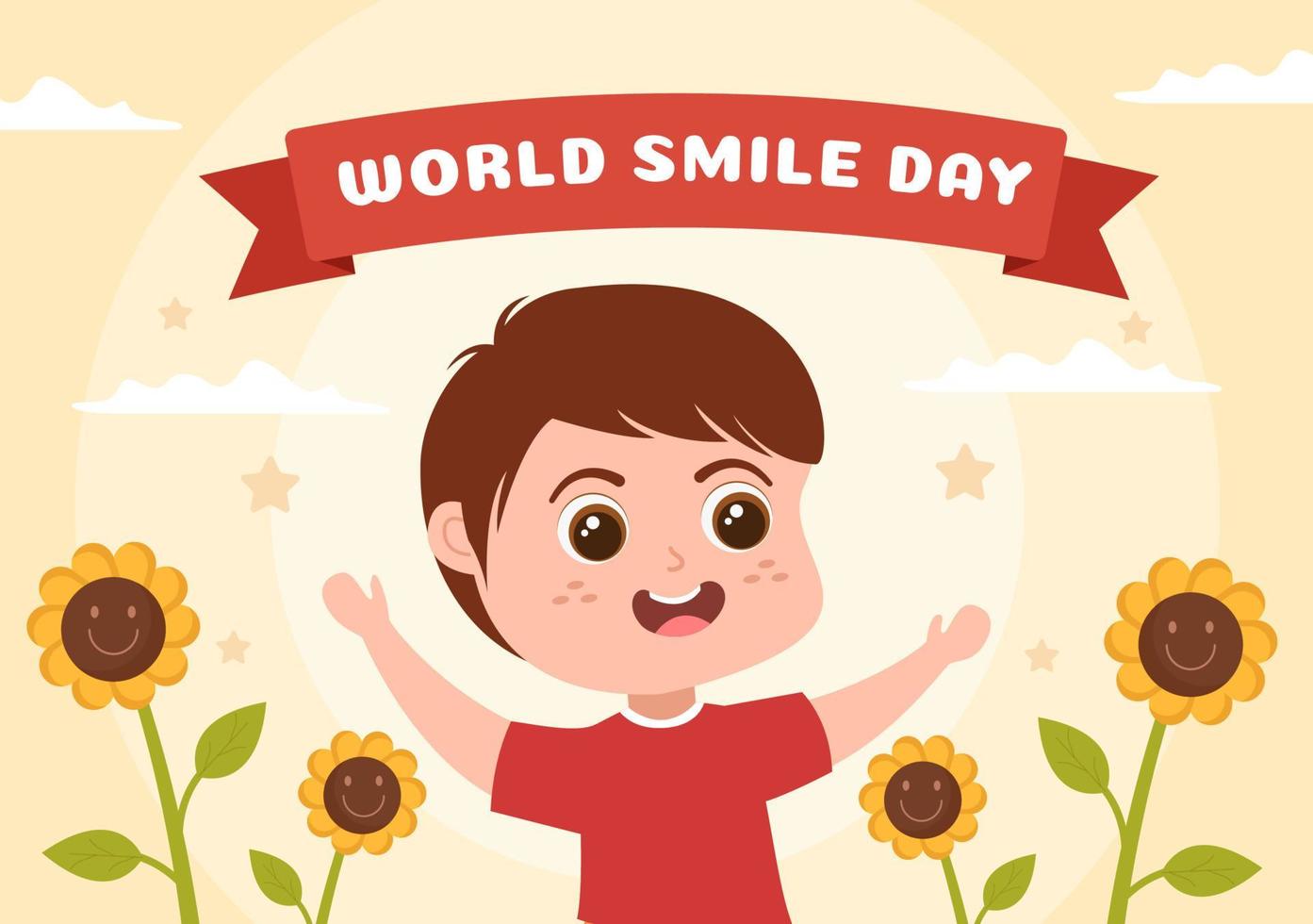 World Smile Day Hand Drawn Cartoon Illustration with Smiling Children and Happiness Face in Flat Style Background vector
