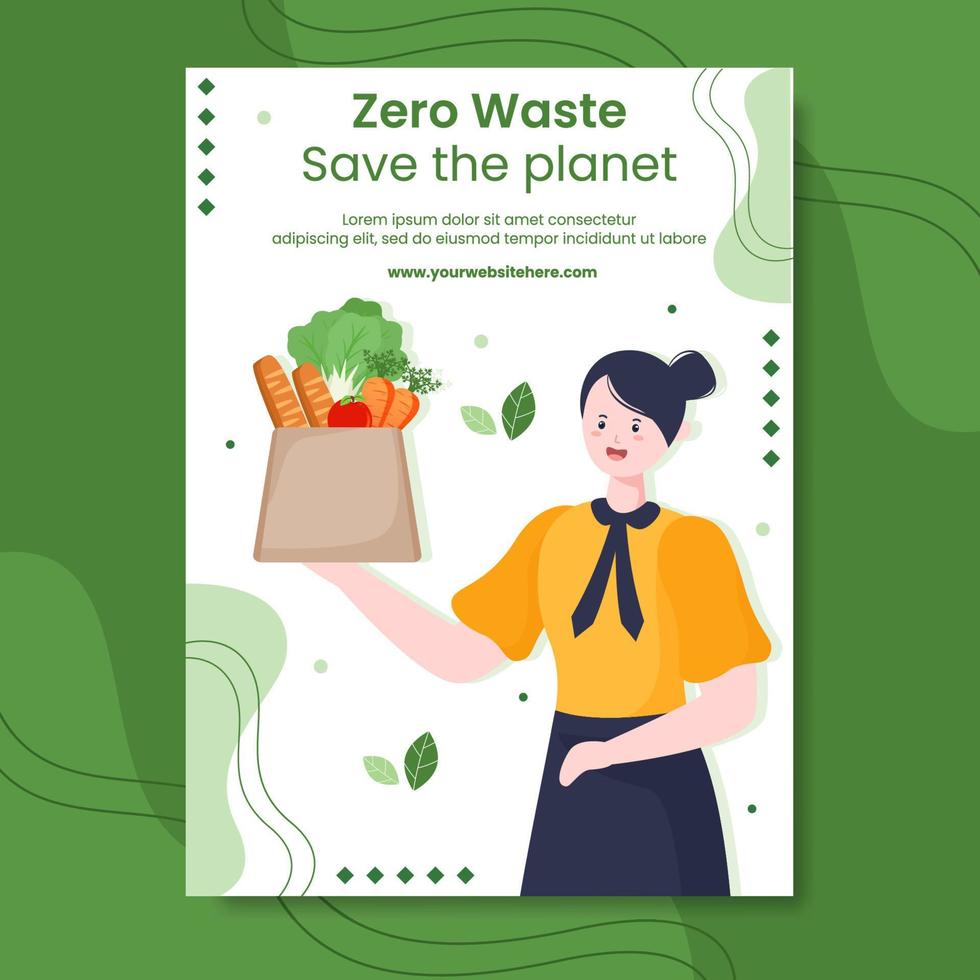 Zero Waste Poster Template Hand Drawn Cartoon Flat Illustration vector
