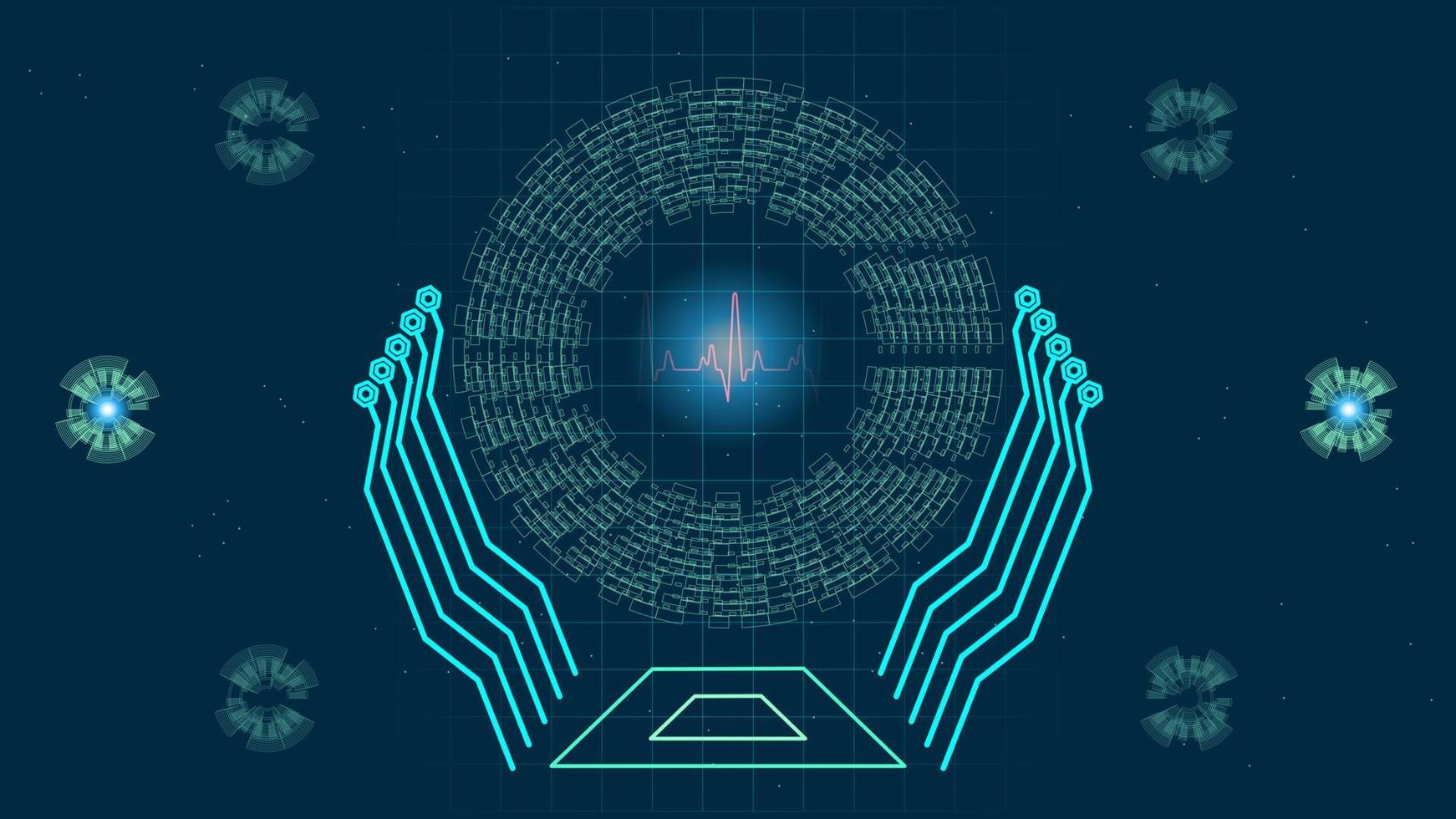 Heart pulse or ekg in monitor for UI Hi-tec interface blue digital technology with glowing particles ,vector illustration vector