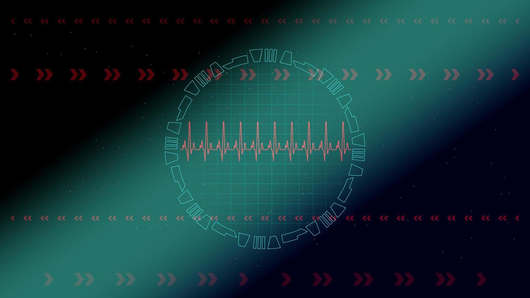 pulso cardíaco o electrocardiograma en monitor para interfaz de usuario de alta tecnología tecnología digital azul con partículas brillantes, ilustración vectorial. vector