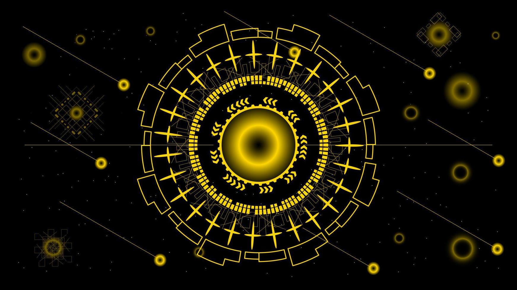 UI Hi-tec interface black and gold abstract digital technology with glowing particles, vector illustration