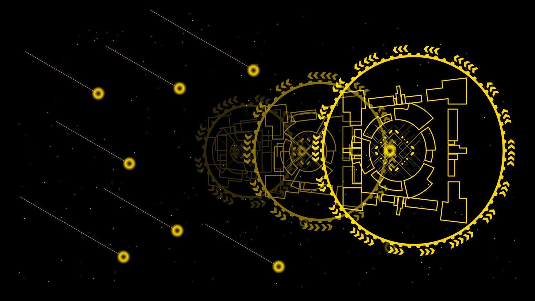 interfaz de usuario de alta tecnología tecnología digital abstracta negra y dorada con partículas brillantes, ilustración vectorial vector