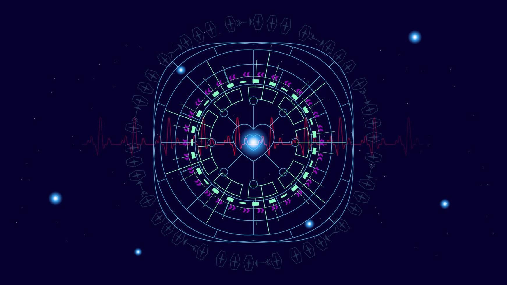 Heart pulse or ekg in monitor for UI Hi-tec interface blue digital technology with glowing particles ,vector illustration vector